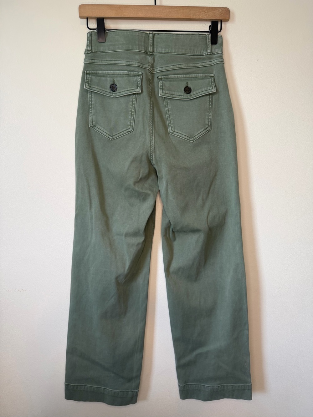 SPANX Sage Green Stretch Twill Cropped Wide Leg Pants size S Tall 27” inseam - Picture 5 of 5